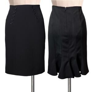 B WEAR Black Button Front Ruffle Back Pin Up Skirt 9